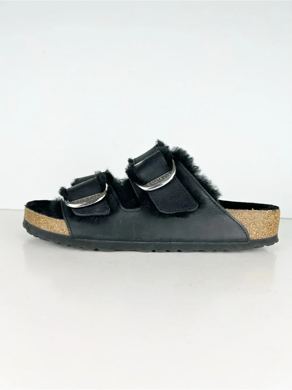 Birkenstock Arizona Big Buckle Shearling Black Two Strap Sandals EU 39 US 8
